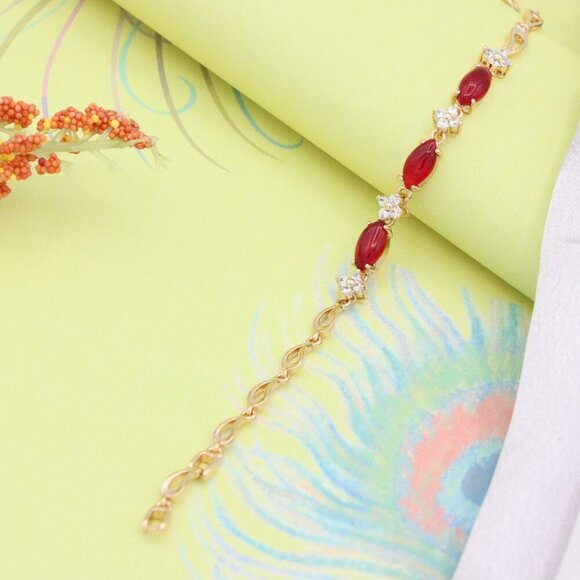 Rose Gold Bracelet with Red and White Stones, XPBL0686 - Picture 6 of 12